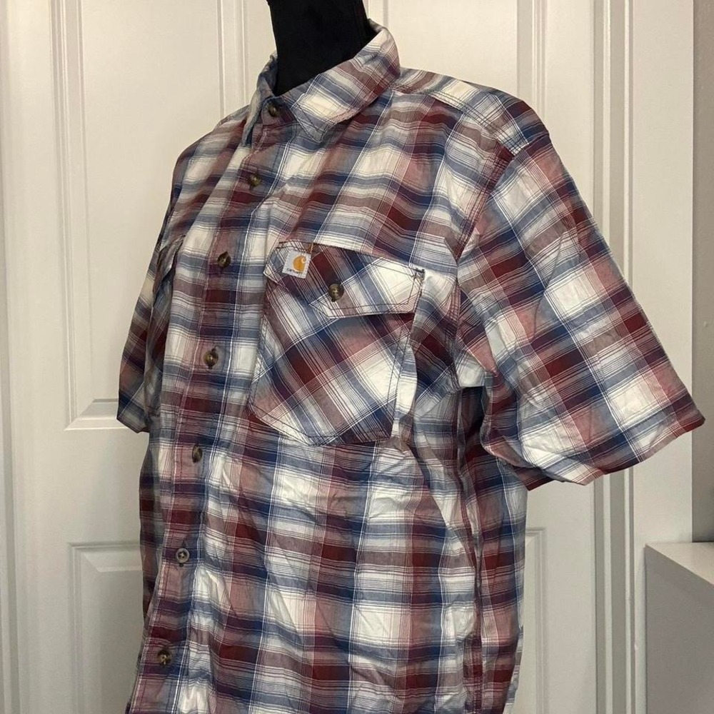 Carhartt red and blue plaid‎ short sleeve button up shirt – Size XL